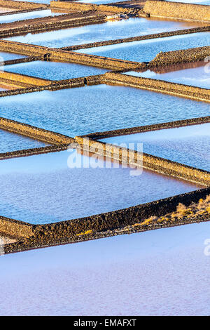 Raffineria di sale, soluzione salina da Janubio, Lanzarote, Spagna Foto Stock