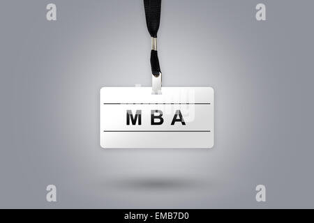 MBA o Master of Business Administration sul badge con il grigio radiale di gradiente dello sfondo Foto Stock