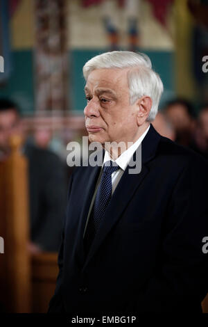 Serres, Grecia. Xix Apr, 2015. Presidente della Repubblica di Grecia, Prokopis Pavlopoulos a Serres in Grecia il 19 aprile 2015. Credito: Konstantinos Tsakalidis/Alamy Live News Foto Stock