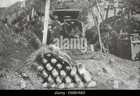 Una pistola trincerato nascosto dal nemico di osservazione aerea - La Prima Guerra Mondiale Foto Stock