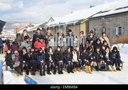 Foto di gruppo di studenti di scuola materna a Otaru Canal Foto Stock
