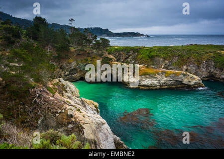 Vista di belle acque turchesi e promontori rocciosi a punto Lobos Riserva Naturale Statale, nel Carmelo, California. Foto Stock