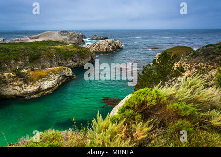 Vista di belle acque turchesi e promontori rocciosi a punto Lobos Riserva Naturale Statale, nel Carmelo, California. Foto Stock