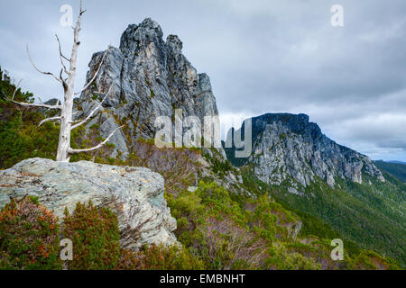 Nicoles ago e Sharlands Peak - Franklin-Gordon Wild Rivers National Park - Tasmania - Australia Foto Stock