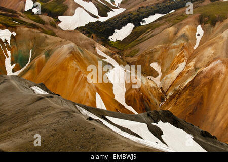 Riolite montagne, Landmannalaugar, Svölvahraun, Islanda Foto Stock