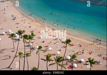 La spiaggia di Waikiki; Oahu, Hawaii Foto Stock