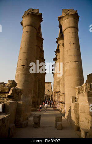 Vista di enormi colonne al tempio di Luxor in Egitto Foto Stock