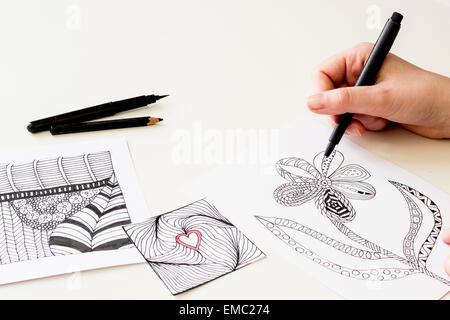 Disegno a mano motivi Zentangle Foto Stock