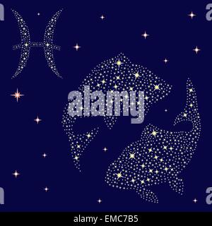 Segno zodiacale pesci sul cielo stellato Illustrazione Vettoriale