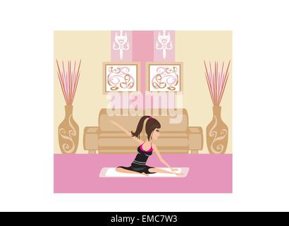 Giovane donna a praticare yoga in ambienti interni Illustrazione Vettoriale