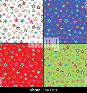 Quattro vettore seamless patterns con colorate stelle Illustrazione Vettoriale