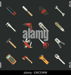 Gli strumenti a mano icon set , design piatto Illustrazione Vettoriale
