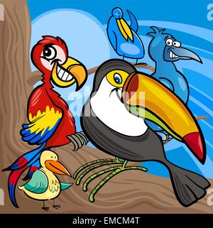 Simpatico gruppo di uccelli cartoon illustrazione Illustrazione Vettoriale