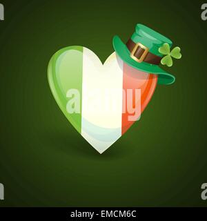 Bandiera irlandese a forma di cuore. Illustrazione Vettoriale
