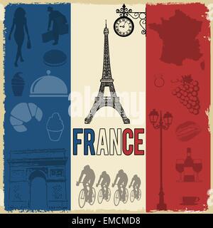 Francia travel grunge pattern senza giunture Illustrazione Vettoriale