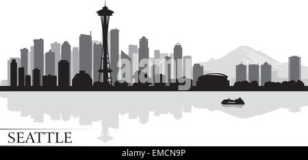 Seattle skyline della città sullo sfondo di silhouette Illustrazione Vettoriale