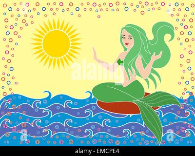 Mermaid sulle onde del mare Illustrazione Vettoriale