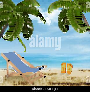 Spiaggia con palme e sdraio sulla spiaggia. La vacanza estiva concetto b Illustrazione Vettoriale