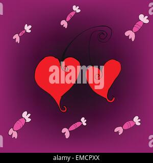 Candy e ciliegia cuori amore sfondo Illustrazione Vettoriale