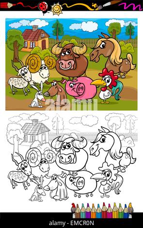 Cartoon gli animali della fattoria per libro da colorare Illustrazione Vettoriale