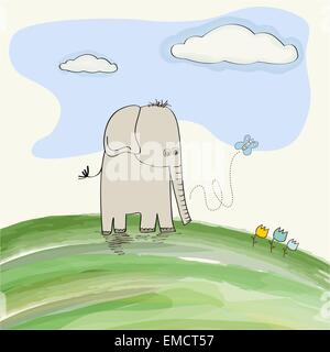 Carino doodle elephant Illustrazione Vettoriale