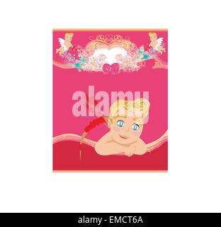 Felice il giorno di san valentino vintage card con amorini Illustrazione Vettoriale