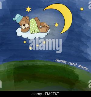 Baby orso di peluche che dorme sul cloud Illustrazione Vettoriale