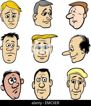 Cartoon uomini teste di caratteri impostato Illustrazione Vettoriale
