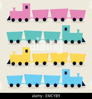 Treni colorati isolato su sfondo beige Illustrazione Vettoriale