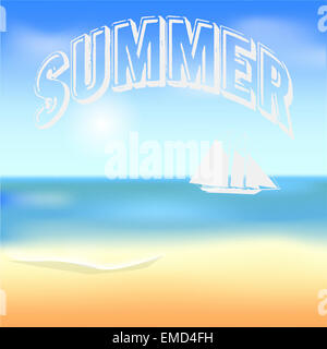Luminoso e soleggiato e caldo, estate sfondo con vista mare, illustrazione vettoriale Foto Stock