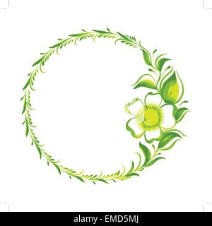 Cornice decorativa ramo del tè verde con fiori e foglie Illustrazione Vettoriale