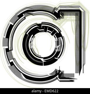 Font tecnologico. Lettera a Illustrazione Vettoriale