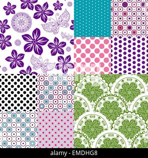 Impostare seamless pattern vintage Illustrazione Vettoriale