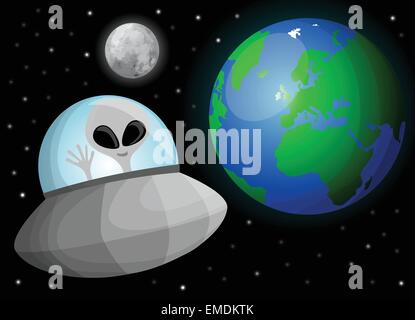 Cartoon carino alien nello spazio Illustrazione Vettoriale