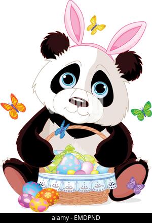 Simpatico Panda con cesto di Pasqua Illustrazione Vettoriale