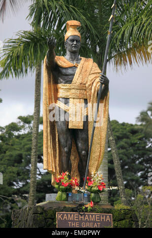 Hawaii Big Island, Hilo, Wailoa River State Park, re Kamehameha la grande statua, Foto Stock