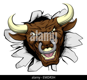 Una illustrazione di un cartone robusto bull volto di personaggio la lacerazione di una parete Foto Stock