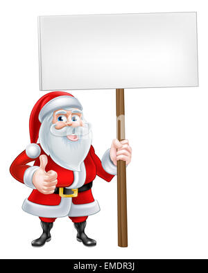 Un cartoon di Natale Santa Claus tenendo un cartello e dando un pollice in alto Foto Stock