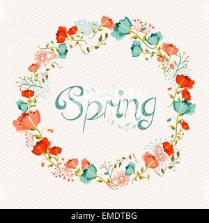Ghirlanda di primavera composizione floreale Illustrazione Vettoriale