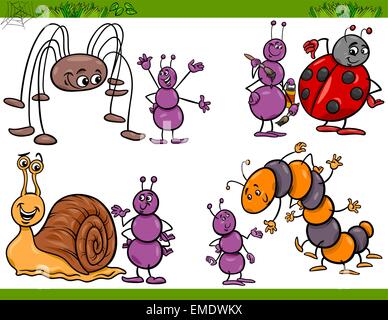 Felice insetti impostare cartoon illustrazione Illustrazione Vettoriale