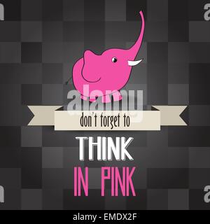 Poster con Pink Elephant e il messaggio " non dimenticate di pensare in Illustrazione Vettoriale