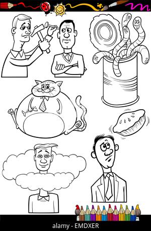 Cartoon proverbi impostata per il libro da colorare Illustrazione Vettoriale