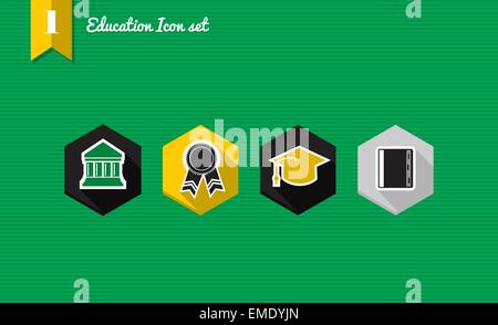 Istruzione piatto set di icone di raccolta Illustrazione Vettoriale