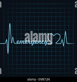 Heartbeat rendere un testo di emergenza e il simbolo del cuore di vettore di stock Illustrazione Vettoriale