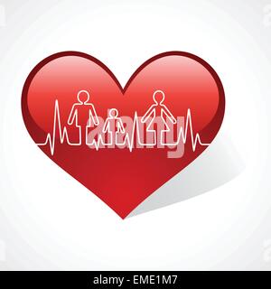 Fare Heartbeat icona della famiglia all'interno del simbolo del cuore di vettore di stock Illustrazione Vettoriale