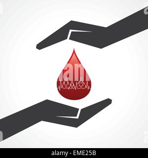 Illustrazione di salva goccia di sangue con il concetto di heartbeat Illustrazione Vettoriale