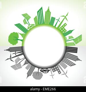 Illustrazione di eco e inquinate città intorno al cerchio Illustrazione Vettoriale