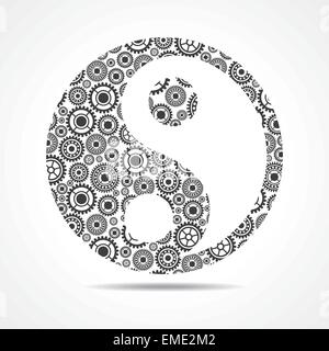 Gruppo ingranaggio di rendere Ying e Yang simbolo vettore di stock Illustrazione Vettoriale