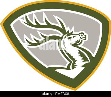 Stag Cervo retrò xilografia Shield Illustrazione Vettoriale