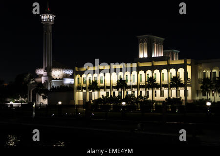 Dubai Creek di notte, sambuco, EMIRATI ARABI UNITI Foto Stock